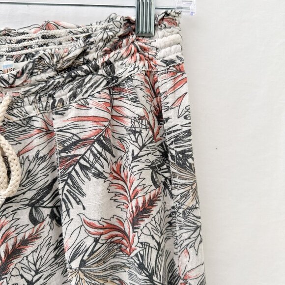 Cali 1850 Linen Blend Straight Leg Tropical Print Pants Drawstring Waist Women S - Picture 4 of 15